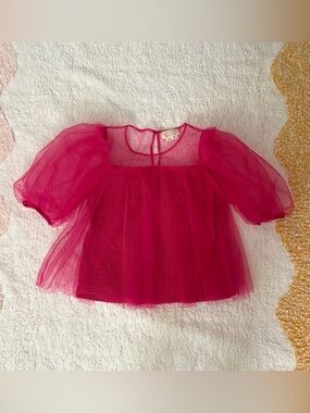 ANTHROPOLOGIE Pink Tulle Puff Sleeve Top M